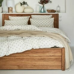 RENO - Lit 2 Places En Chêne Massif Avec Tiroirs Et Panneau De Finition - Bois Clair 160x200cm