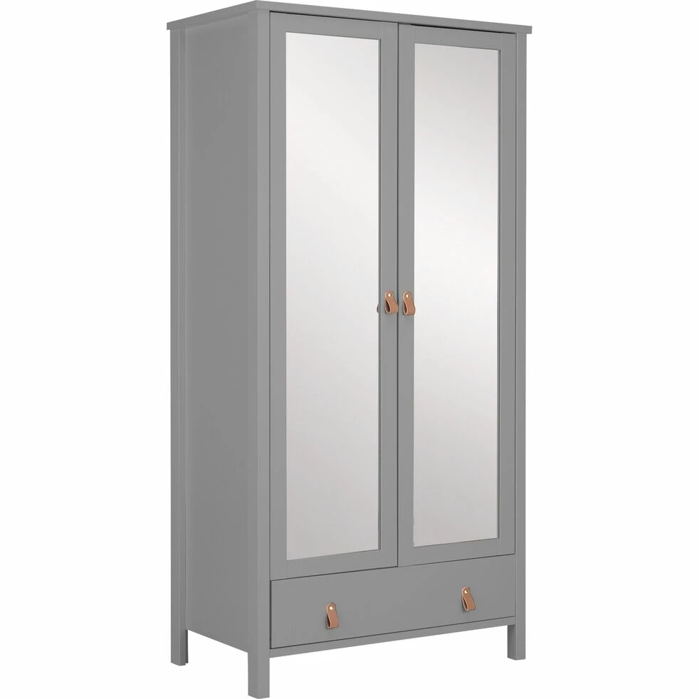 DAURIAN - Armoire En Bois 2 Portes Et 1 Tiroir Avec Miroir - Gris H195cm 4 DAURIAN - Armoire En Bois 2 Portes Et 1 Tiroir Avec Miroir - Gris H195cm – Image 2