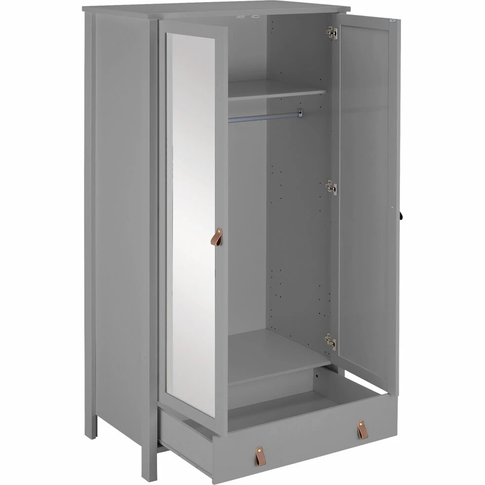 DAURIAN - Armoire En Bois 2 Portes Et 1 Tiroir Avec Miroir - Gris H195cm 5 DAURIAN - Armoire En Bois 2 Portes Et 1 Tiroir Avec Miroir - Gris H195cm – Image 3