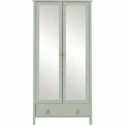 DAURIAN - Armoire En Bois 2 Portes Et 1 Tiroir Avec Miroir - Vert Olivier H195cm