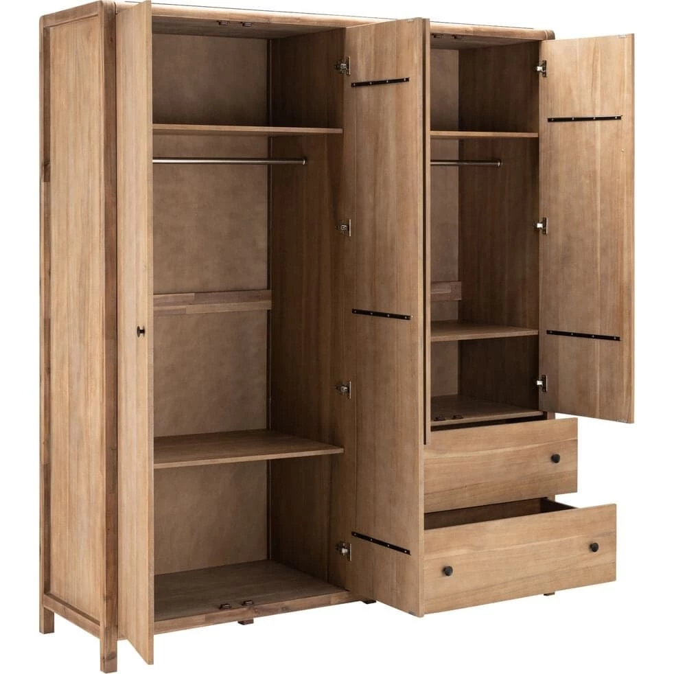 GAIA - Armoire 4 Portes Et 2 Tiroirs En Acacia Massif - Bois Foncé 190x220cm 6 GAIA - Armoire 4 Portes Et 2 Tiroirs En Acacia Massif - Bois Foncé 190x220cm – Image 4