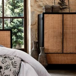 GALANT - Armoire 2 Portes Et 1 Tiroir En Rotin - Noir H140cm -chambre à coucher Soldes ARMOIRE GALANT 27021088 A 1