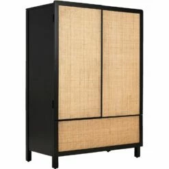 GALANT - Armoire 2 Portes Et 1 Tiroir En Rotin - Noir H140cm -chambre à coucher Soldes ARMOIRE GALANT 27021088 B 2