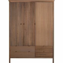 CRUZ - Armoire En Bois 3 Portes Et 4 Tiroirs - Bois Foncé H205cm