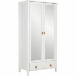 DAURIAN - Armoire En Bois 2 Portes Et 1 Tiroir Avec Miroir - Blanc H195cm -chambre à coucher Soldes Armoire DAURIAN 27355961 B 1