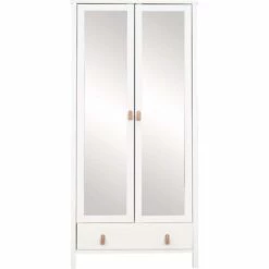 DAURIAN - Armoire En Bois 2 Portes Et 1 Tiroir Avec Miroir - Blanc H195cm -chambre à coucher Soldes Armoire DAURIAN 27355961 F 1