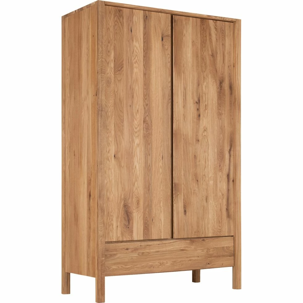 RENO - Armoire 2 Portes Et 1 Tiroir En Chêne Massif H200cm - Bois Clair 4 RENO - Armoire 2 Portes Et 1 Tiroir En Chêne Massif H200cm - Bois Clair – Image 2