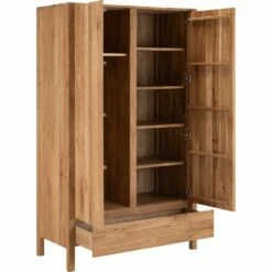 RENO - Armoire 2 Portes Et 1 Tiroir En Chêne Massif H200cm - Bois Clair 9 RENO - Armoire 2 Portes Et 1 Tiroir En Chêne Massif H200cm - Bois Clair -chambre à coucher Soldes Armoire RENO 27619285 B 2