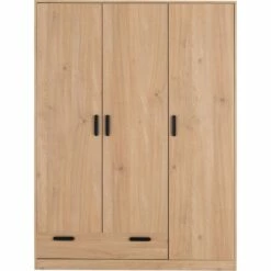SALVA - Armoire 3 Portes Battantes Aspect Chêne - Bois Clair H200cm