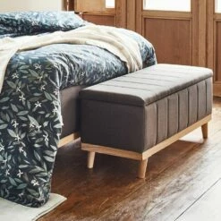 LUNA - Bout De Lit Coffre En Tissu Et Pin - Gris Anthracite L116xl37xH43cm -chambre à coucher Soldes BOUT DE LIT LUNA 27307533 A 1