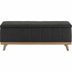 LUNA - Bout De Lit Coffre En Tissu Et Pin - Gris Anthracite L116xl37xH43cm