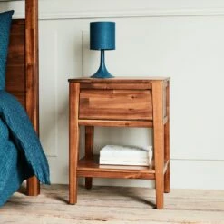 THAO - Table De Chevet En Acacia Massif 1 Tiroir L45xl35xH59cm - Bois Foncé -chambre à coucher Soldes CHEVET 1 TIROIR THAO 26529028 A 1