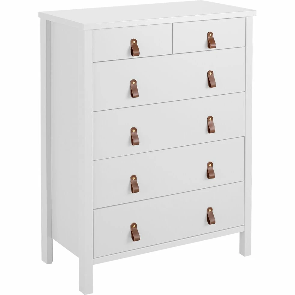 DAURIAN - Commode 4 Grands + 2 Petits Tiroirs En Bois - Blanc 4 DAURIAN - Commode 4 Grands + 2 Petits Tiroirs En Bois - Blanc – Image 2
