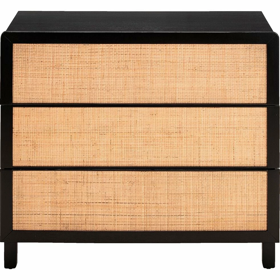 GALANT - Commode 3 Tiroirs En Rotin - Noir 3 GALANT - Commode 3 Tiroirs En Rotin - Noir