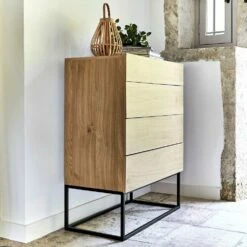 GASPARD - Commode 4 Tiroirs Effet Chêne - Bois Clair