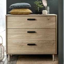 SALVA - Commode 3 Tiroirs Effet Chêne - Bois Clair -chambre à coucher Soldes COMMODE SALVA 26841540 A 1