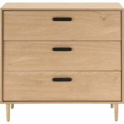 SALVA - Commode 3 Tiroirs Effet Chêne - Bois Clair