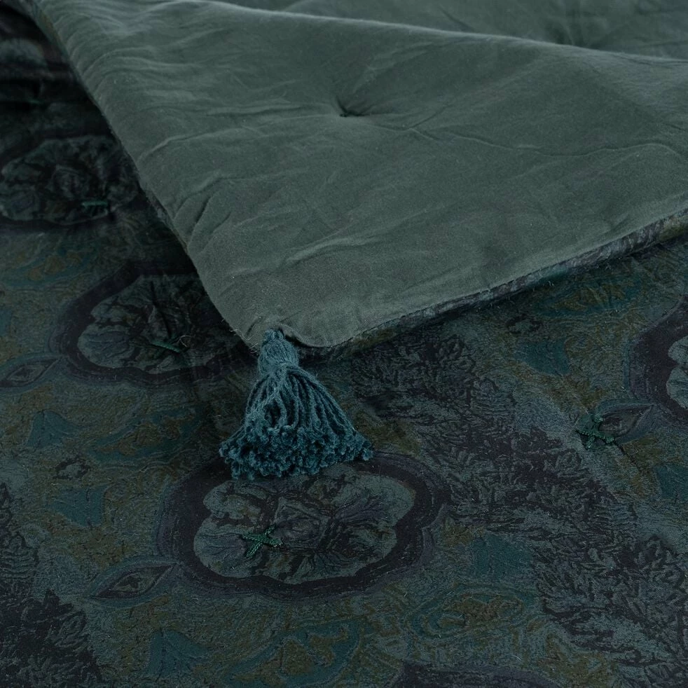 ASMAR - Couvre-lit En Coton Sérigraphié - Bleu 230x250cm 4 ASMAR - Couvre-lit En Coton Sérigraphié - Bleu 230x250cm – Image 2