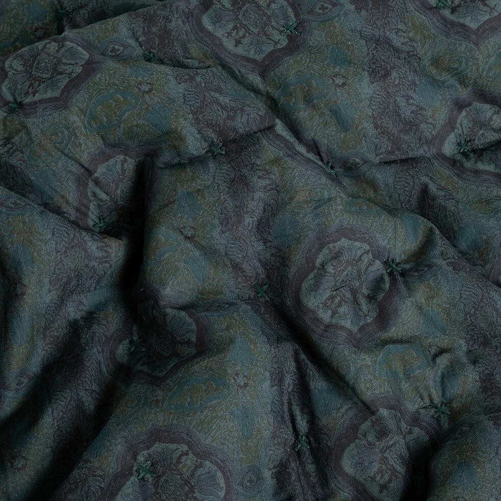 ASMAR - Couvre-lit En Coton Sérigraphié - Bleu 230x250cm 5 ASMAR - Couvre-lit En Coton Sérigraphié - Bleu 230x250cm – Image 3