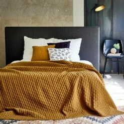 BENITO - Couvre-lit En Tissu Surpiqué - Jaune Alep 230x250cm -chambre à coucher Soldes COUVRE LIT BENITO 27277966 A 1