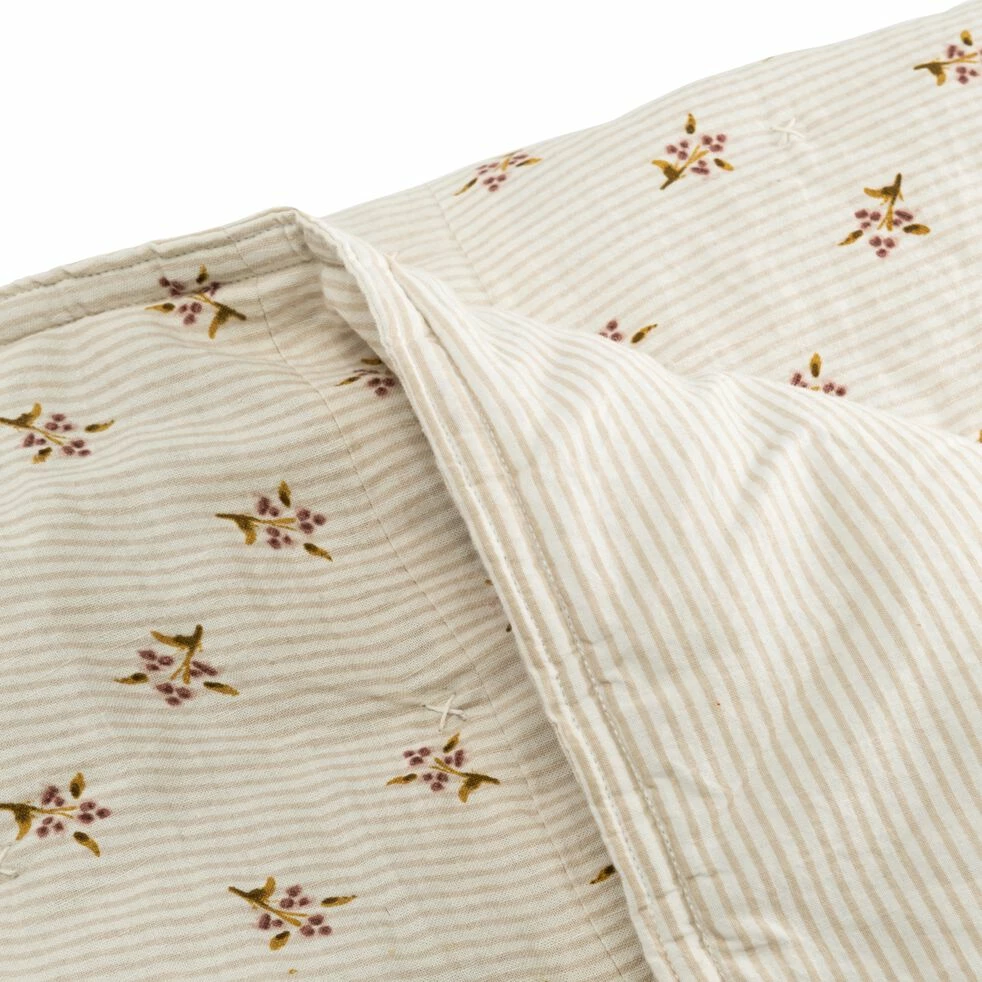 MOUCHOIR - Couvre-lit En Lin Et Coton Motif Rayé Et Floral - Blanc 220x240cm 4 MOUCHOIR - Couvre-lit En Lin Et Coton Motif Rayé Et Floral - Blanc 220x240cm – Image 2