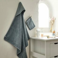 NUAGE - Ensemble Cape De Bain Et Gant Bébé Avec Broderie Lurex - Bleu Calaluna -chambre à coucher Soldes Cape de bain gant Nuage 27173886 A 1