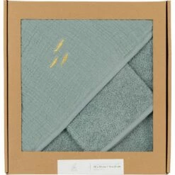 NUAGE - Ensemble Cape De Bain Et Gant Bébé Avec Broderie Lurex - Bleu Calaluna -chambre à coucher Soldes Cape de bain gant Nuage 27173886 D 1