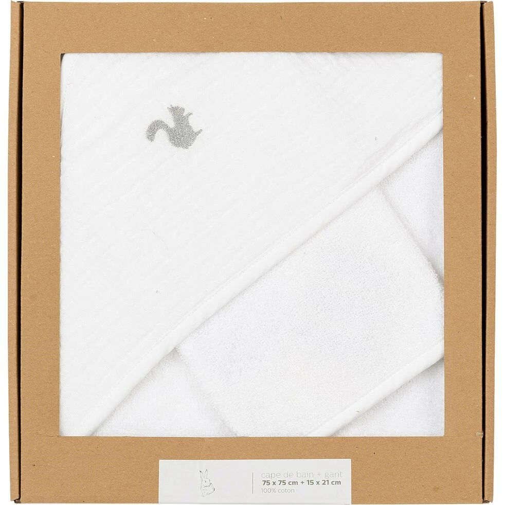 NUAGE - Ensemble Cape De Bain Et Gant Bébé Avec Broderie Lurex - Blanc 6 NUAGE - Ensemble Cape De Bain Et Gant Bébé Avec Broderie Lurex - Blanc – Image 4