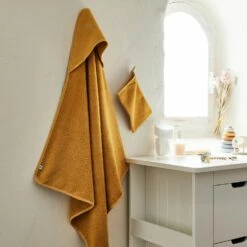 NUAGE - Ensemble Cape De Bain Et Gant Bébé Avec Broderie Lurex - Jaune -chambre à coucher Soldes Cape de bain gant Nuage 27173923 A 1