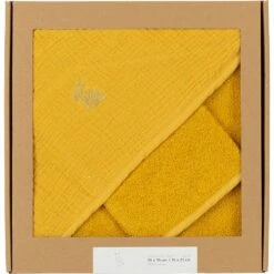 NUAGE - Ensemble Cape De Bain Et Gant Bébé Avec Broderie Lurex - Jaune -chambre à coucher Soldes Cape de bain gant Nuage 27173923 D 1