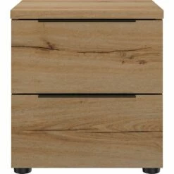 LUCIAN - Table De Chevet En Bois 2 Tiroirs L40xl36xH43cm- Bois Clair