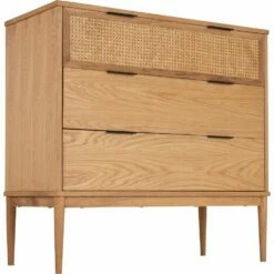 ARTHURA - Commode 3 Tiroirs En Chêne Plaqué Et Rotin -chambre à coucher Soldes Commode 3 tiroirs ARTHURA 26735702 B 1