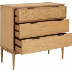 ARTHURA - Commode 3 Tiroirs En Chêne Plaqué Et Rotin -chambre à coucher Soldes Commode 3 tiroirs ARTHURA 26735702 B 2