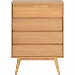 BRUNA - Commode 4 Tiroirs En Plaqué Chêne - Bois Clair