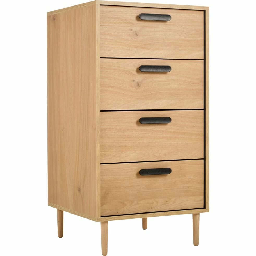 SALVA - Commode 4 Tiroirs Effet Chêne - Bois Clair 4 SALVA - Commode 4 Tiroirs Effet Chêne - Bois Clair – Image 2