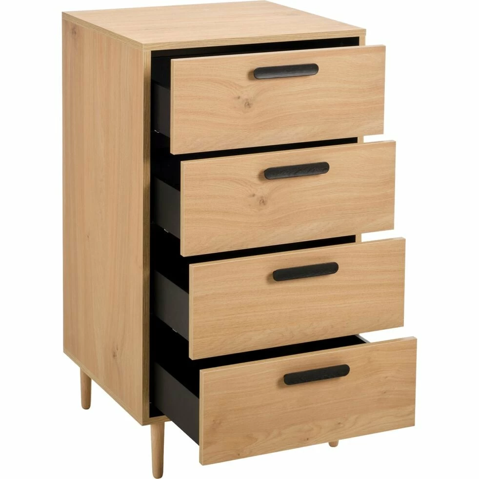 SALVA - Commode 4 Tiroirs Effet Chêne - Bois Clair 5 SALVA - Commode 4 Tiroirs Effet Chêne - Bois Clair – Image 3