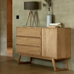 BRUNA - Commode 3 Tiroirs Et 1 Porte En Plaqué Chêne - Bois Clair 13 BRUNA - Commode 3 Tiroirs Et 1 Porte En Plaqué Chêne - Bois Clair -chambre à coucher Soldes Commode BRUNA 26951706 A 1