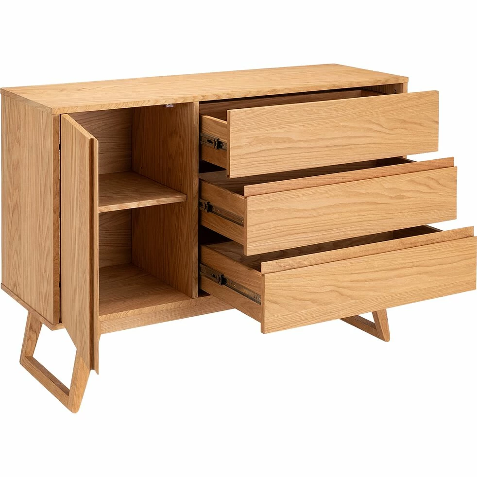 BRUNA - Commode 3 Tiroirs Et 1 Porte En Plaqué Chêne - Bois Clair 4 BRUNA - Commode 3 Tiroirs Et 1 Porte En Plaqué Chêne - Bois Clair – Image 2