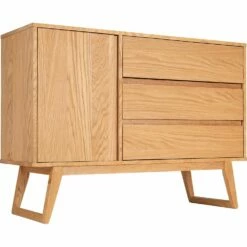 BRUNA - Commode 3 Tiroirs Et 1 Porte En Plaqué Chêne - Bois Clair 10 BRUNA - Commode 3 Tiroirs Et 1 Porte En Plaqué Chêne - Bois Clair -chambre à coucher Soldes Commode BRUNA 26951706 B 2