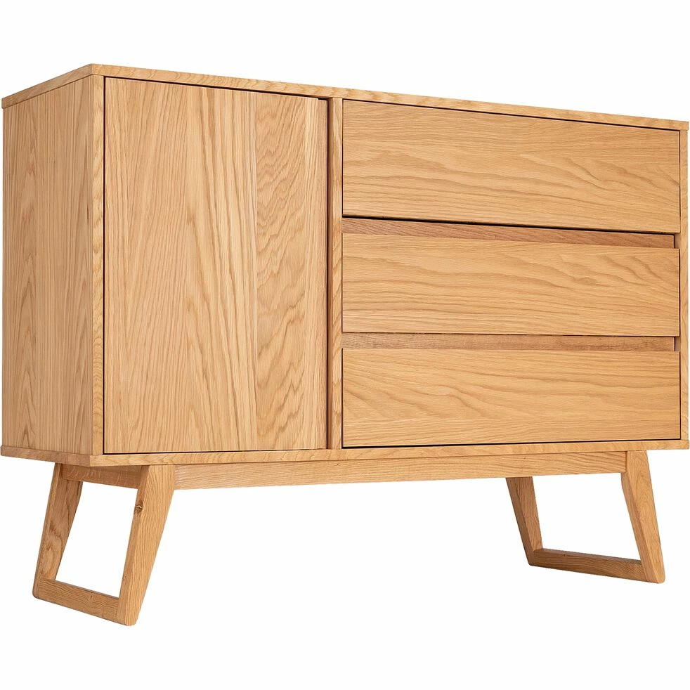 BRUNA - Commode 3 Tiroirs Et 1 Porte En Plaqué Chêne - Bois Clair 5 BRUNA - Commode 3 Tiroirs Et 1 Porte En Plaqué Chêne - Bois Clair – Image 3