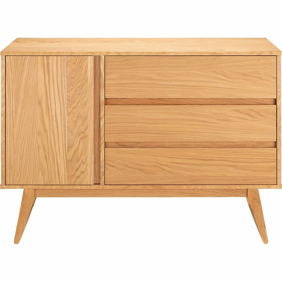 BRUNA - Commode 3 Tiroirs Et 1 Porte En Plaqué Chêne - Bois Clair 3 BRUNA - Commode 3 Tiroirs Et 1 Porte En Plaqué Chêne - Bois Clair