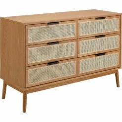 CALLISTA - Commode 6 Tiroirs En Bois Et Cannage - Bois Clair -chambre à coucher Soldes Commode CALLISTA 27471029 B 1
