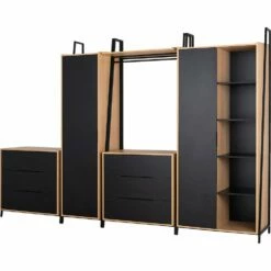 HENRY - Commode 3 Tiroirs Avec Tablette - Noir H221xL90cm -chambre à coucher Soldes Commode HENRY 27018927 G 2