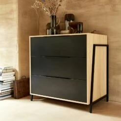 HENRY - Commode 3 Tiroirs - Noir H87,2XL90cm 19 HENRY - Commode 3 Tiroirs - Noir H87,2XL90cm -chambre à coucher Soldes Commode HENRY 27018941 A 2