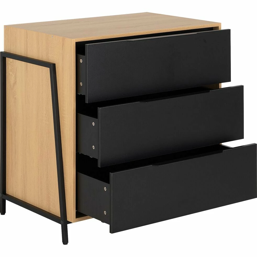 HENRY - Commode 3 Tiroirs - Noir H87,2XL90cm 4 HENRY - Commode 3 Tiroirs - Noir H87,2XL90cm – Image 2