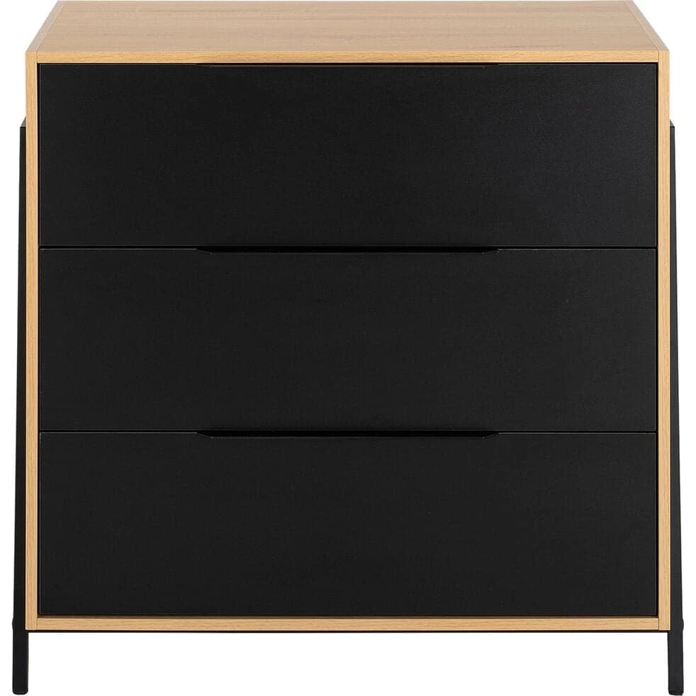 HENRY - Commode 3 Tiroirs - Noir H87,2XL90cm 3 HENRY - Commode 3 Tiroirs - Noir H87,2XL90cm