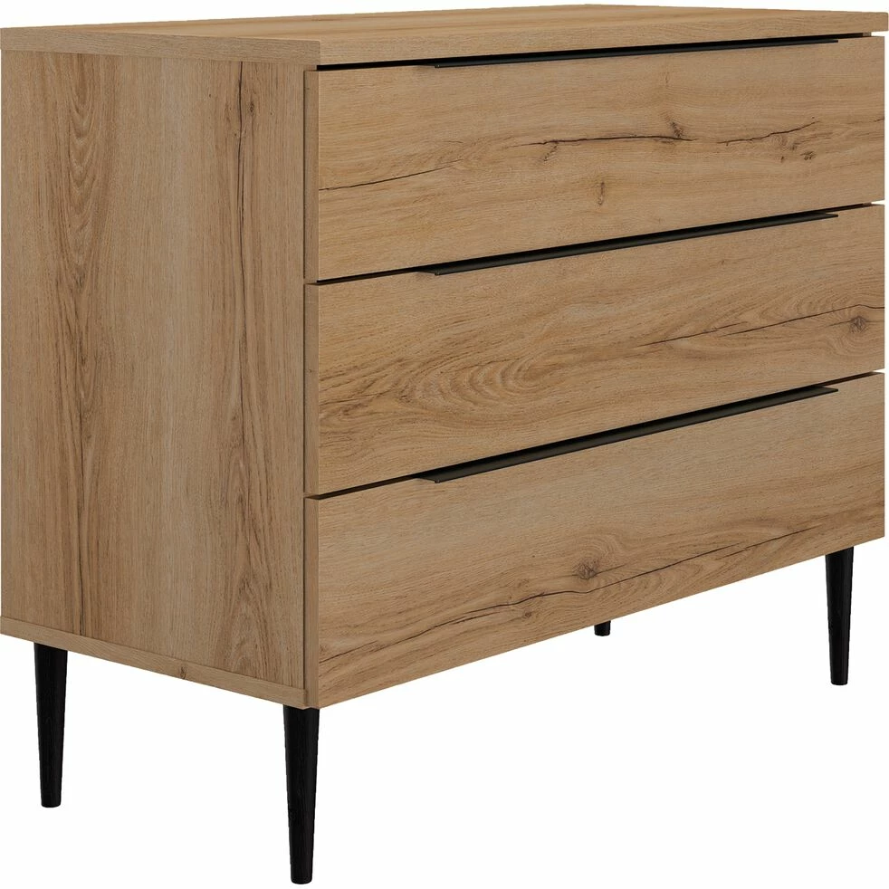 LUCIAN - Commode 3 Tiroirs En Bois - Bois Clair 4 LUCIAN - Commode 3 Tiroirs En Bois - Bois Clair – Image 2