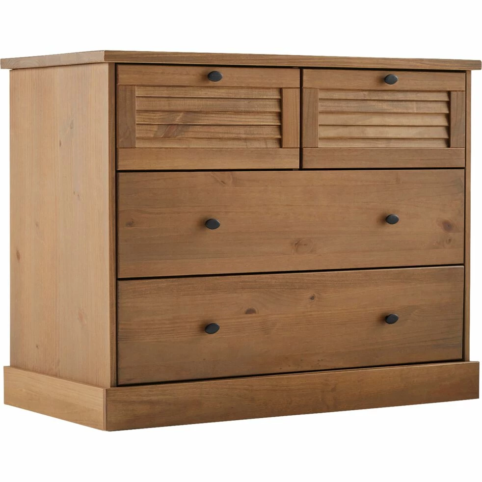 OLIVE - Commode 4 Tiroirs En Pin - Bois Foncé 5 OLIVE - Commode 4 Tiroirs En Pin - Bois Foncé – Image 3