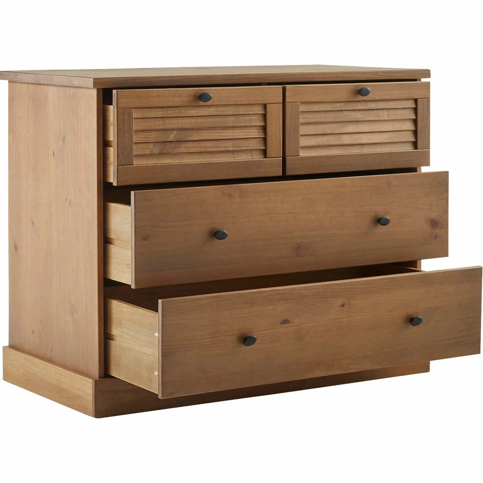 OLIVE - Commode 4 Tiroirs En Pin - Bois Foncé 6 OLIVE - Commode 4 Tiroirs En Pin - Bois Foncé – Image 4