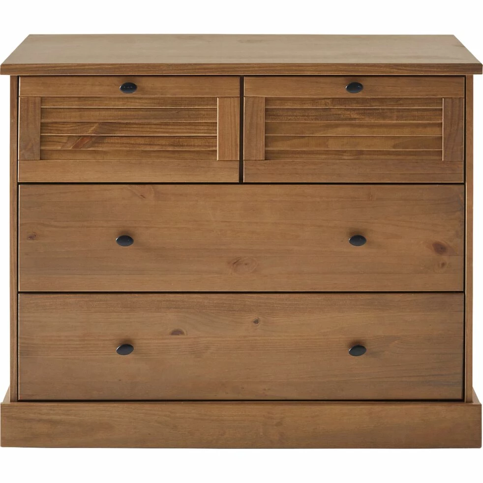 OLIVE - Commode 4 Tiroirs En Pin - Bois Foncé 4 OLIVE - Commode 4 Tiroirs En Pin - Bois Foncé – Image 2